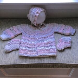 New Handmade Baby Sweater Set with Hat and Booties